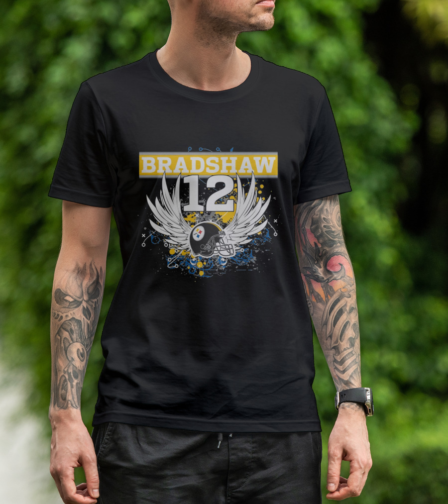 Bradshaw 12 Pittsburgh Steelers Helmet With Wings T-Shirt