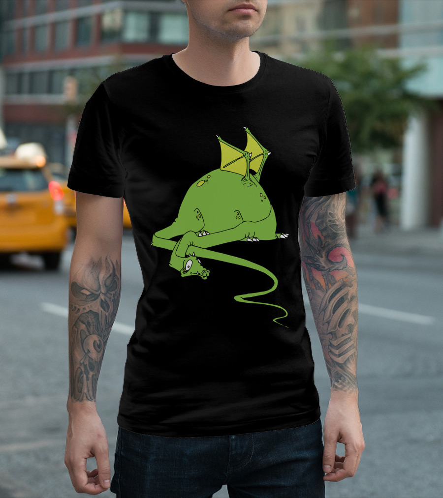 Relaxed Green Lazy Dragon with Yellow Wings T-Shirt