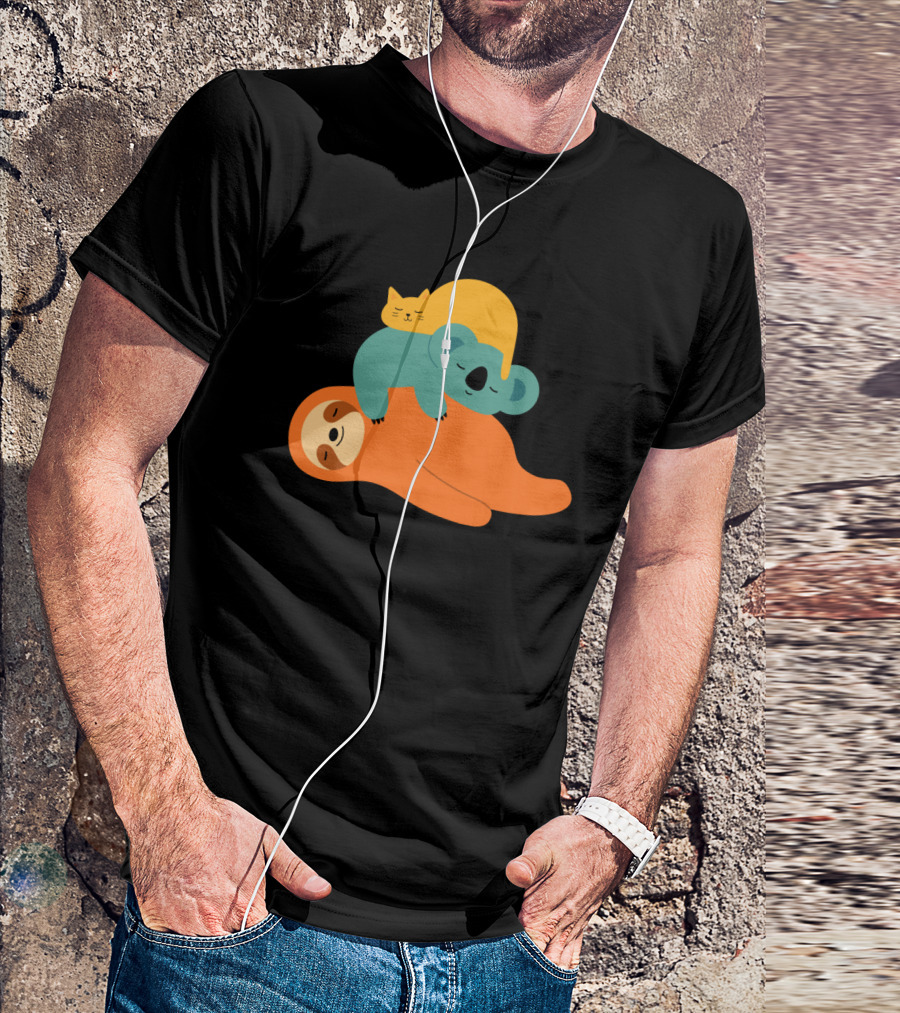 Lazy Animal Pile: Sloth, Koala, And Cat Sleeping Stack T-Shirt