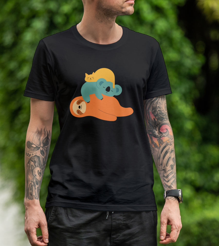 Lazy Animal Pile: Sloth, Koala, And Cat Sleeping Stack T-Shirt