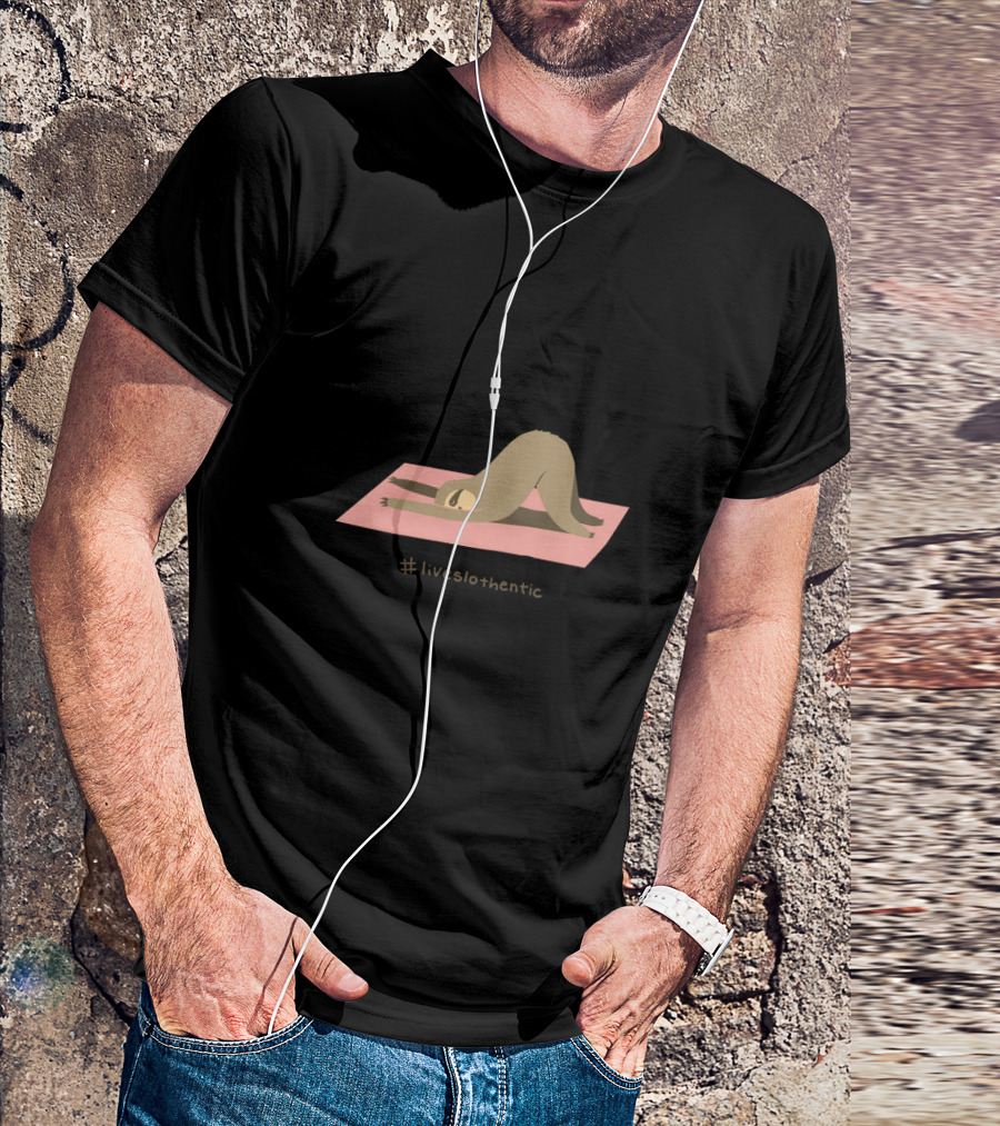 Liveslothentic Yoga Pose Sloth On Pink Mat T-Shirt