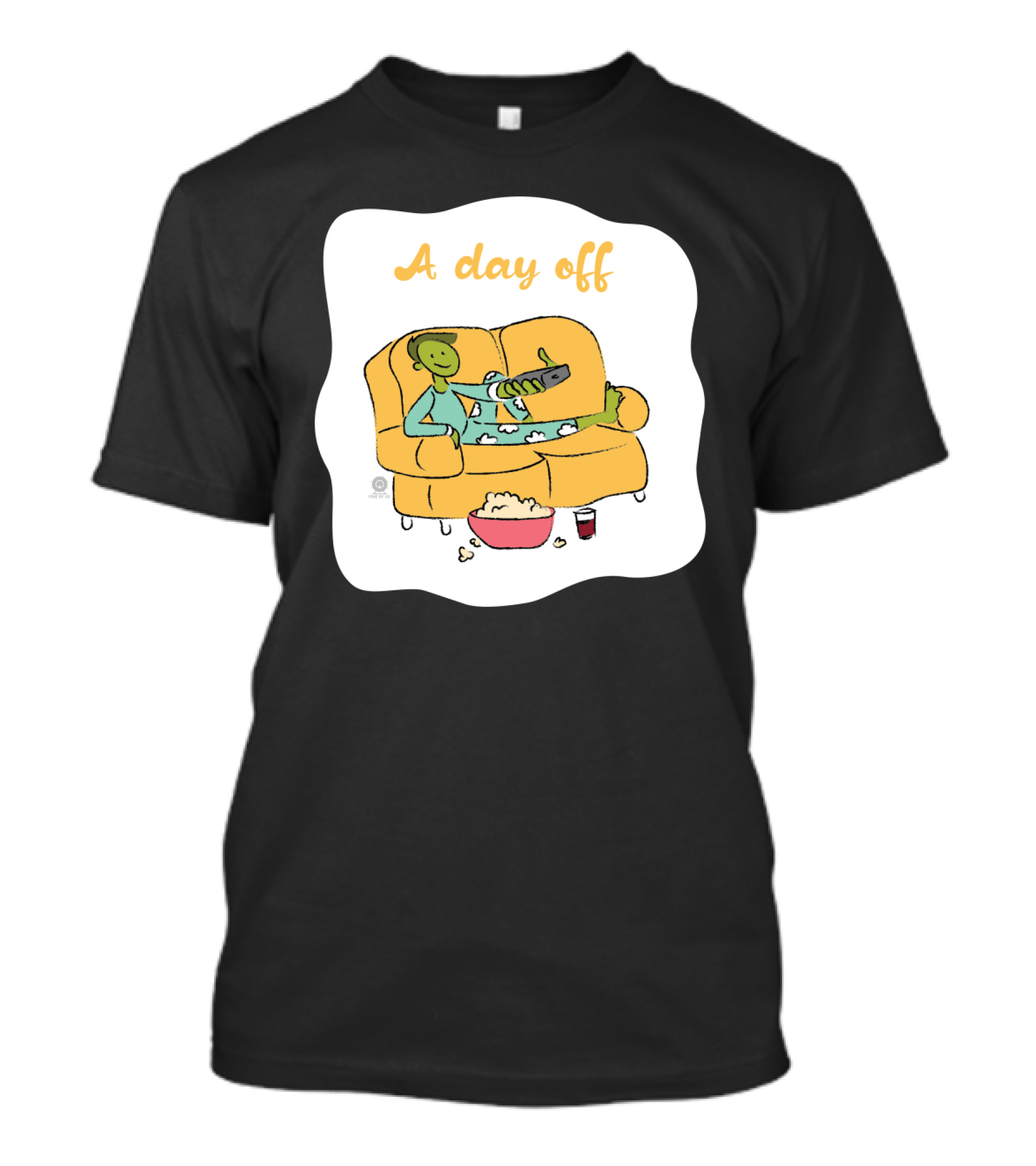A Day Off Relaxing Cartoon Character Couch Remote Popcorn Spill T-Shirt