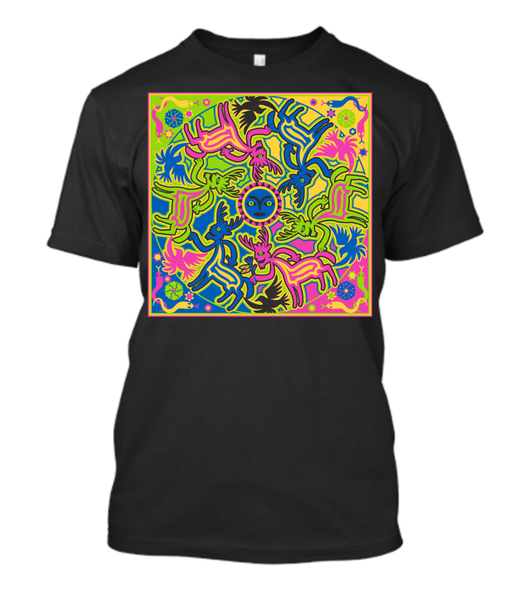 Psychedelic Neon Animal Mandala With Spirit Guides Circular T-Shirt