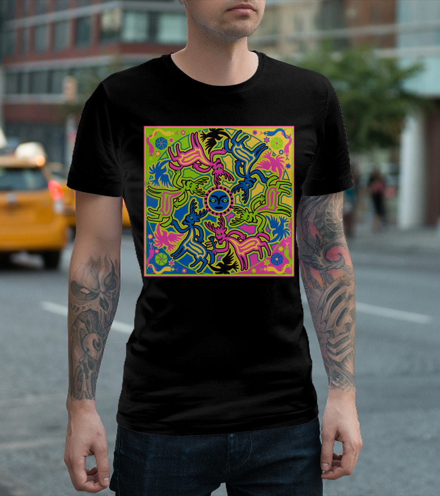 Psychedelic Neon Animal Mandala With Spirit Guides Circular T-Shirt