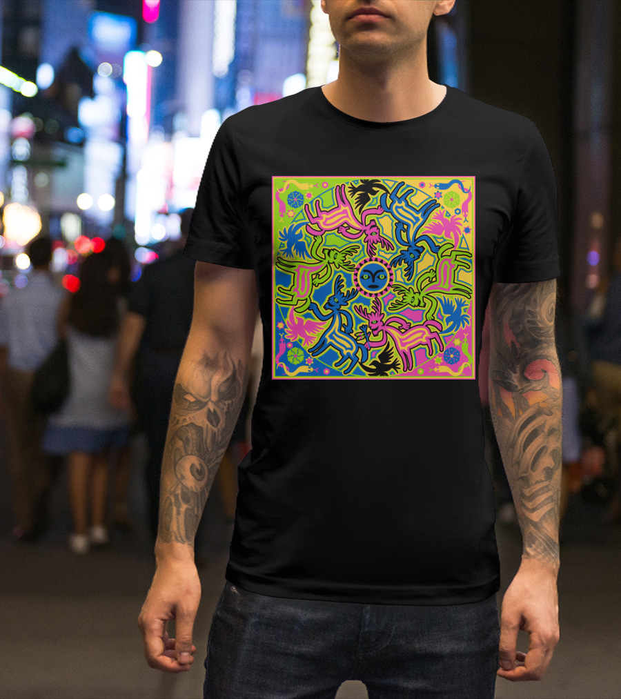 Psychedelic Neon Animal Mandala With Spirit Guides Circular T-Shirt