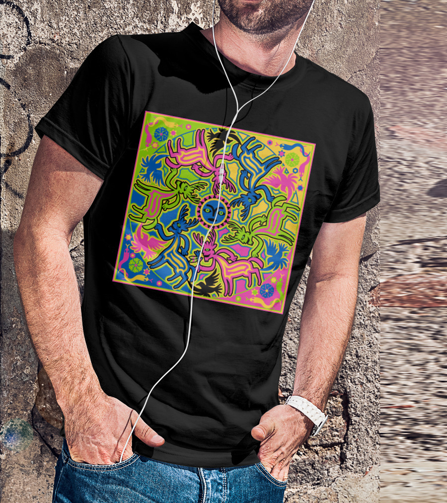 Psychedelic Neon Animal Mandala With Spirit Guides Circular T-Shirt