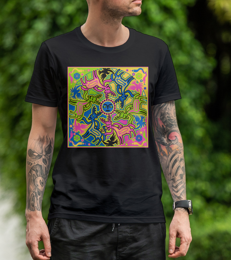 Psychedelic Neon Animal Mandala With Spirit Guides Circular T-Shirt