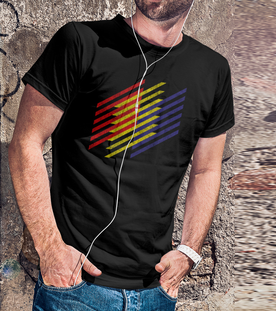 Retro Modernist Red Yellow Blue Diagonal Stripes T-Shirt