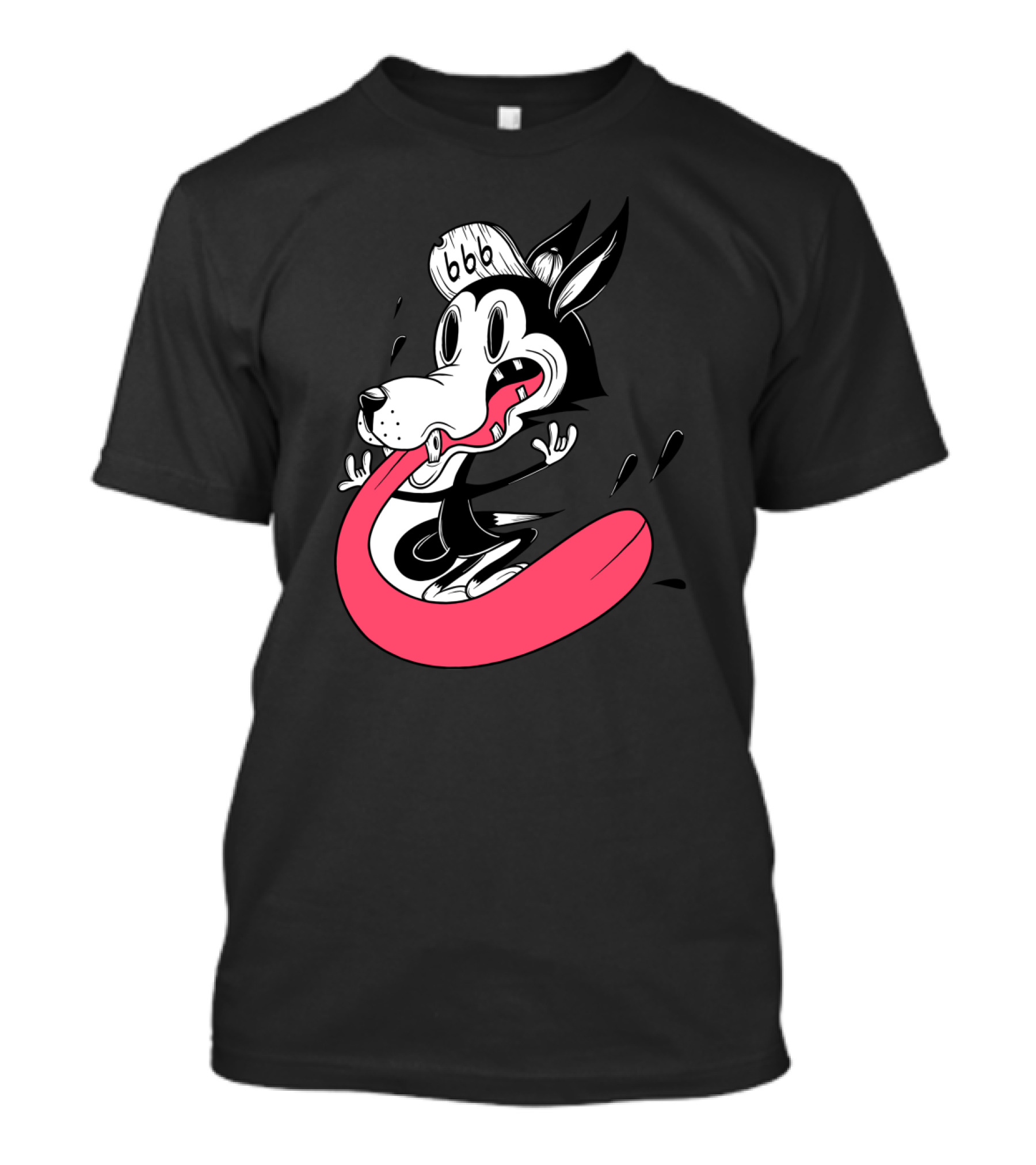FigModernity Cartoon Wolf With Hat 666 Long Red Tongue T-Shirt