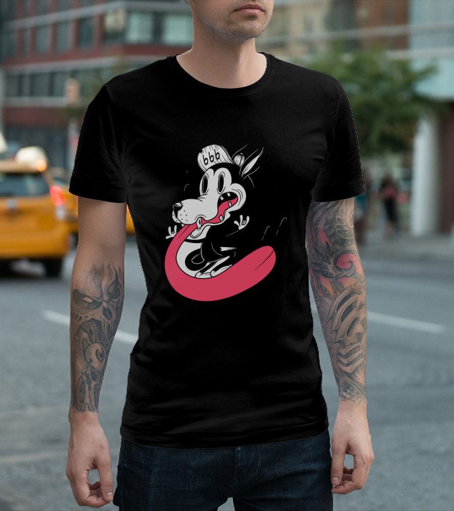 FigModernity Cartoon Wolf With Hat 666 Long Red Tongue T-Shirt