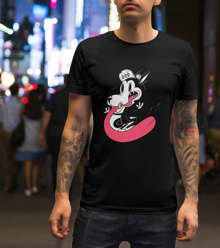 FigModernity Cartoon Wolf With Hat 666 Long Red Tongue T-Shirt
