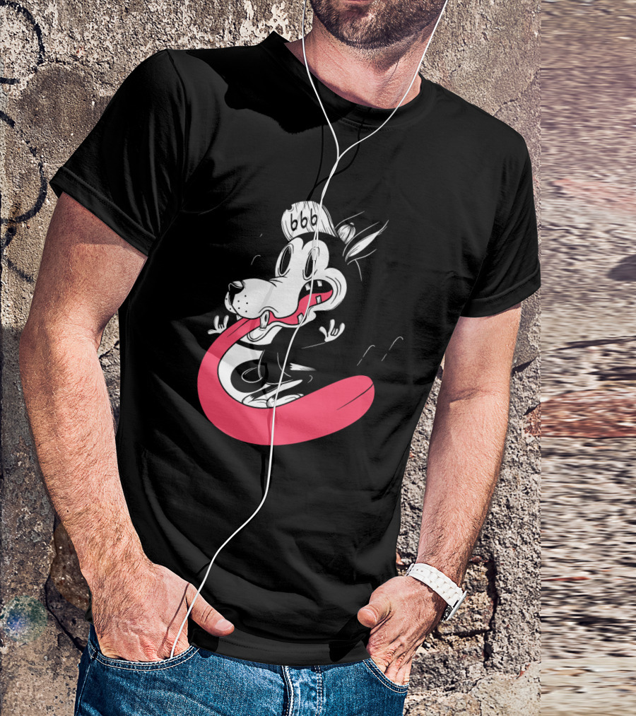FigModernity Cartoon Wolf With Hat 666 Long Red Tongue T-Shirt