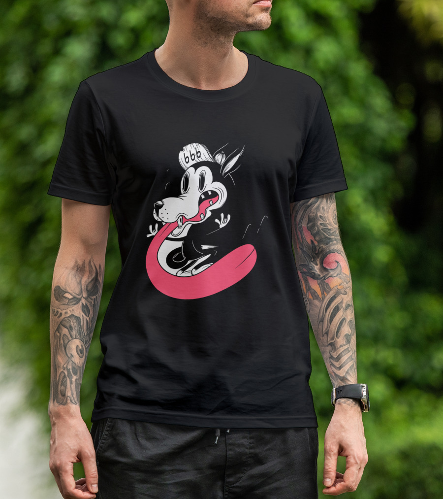 FigModernity Cartoon Wolf With Hat 666 Long Red Tongue T-Shirt