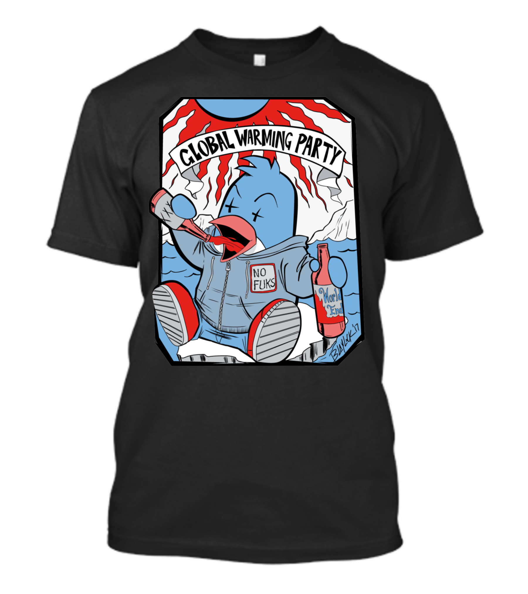 Global Warming Party No Fuks World End Character T-Shirt