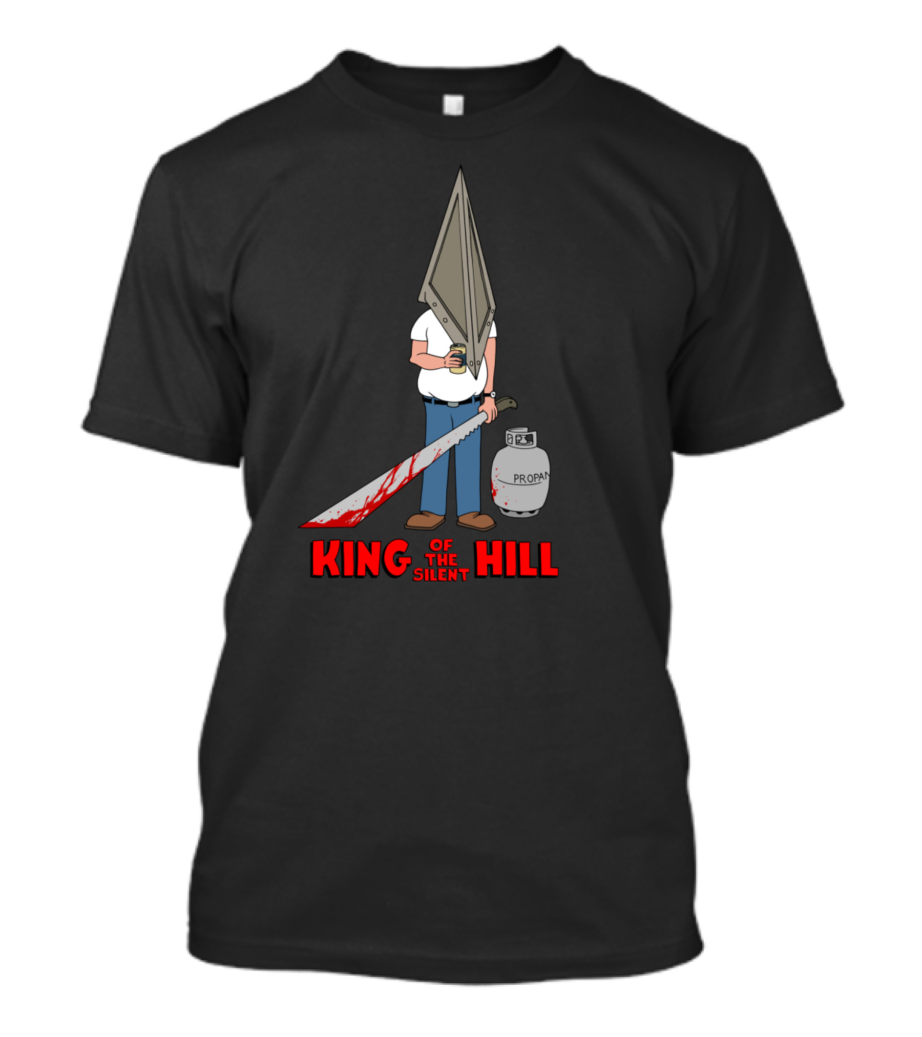 Pyramid Head Hank Hill Crossover With Bloody Sword And Propane Tank In King Of The Silent Hill T-Shirt