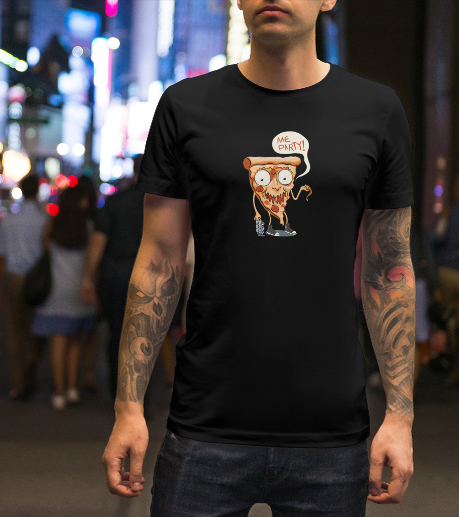 Pizza Me Party Funny Slice Cartoon With Worm And Six-Pack T-Shirt