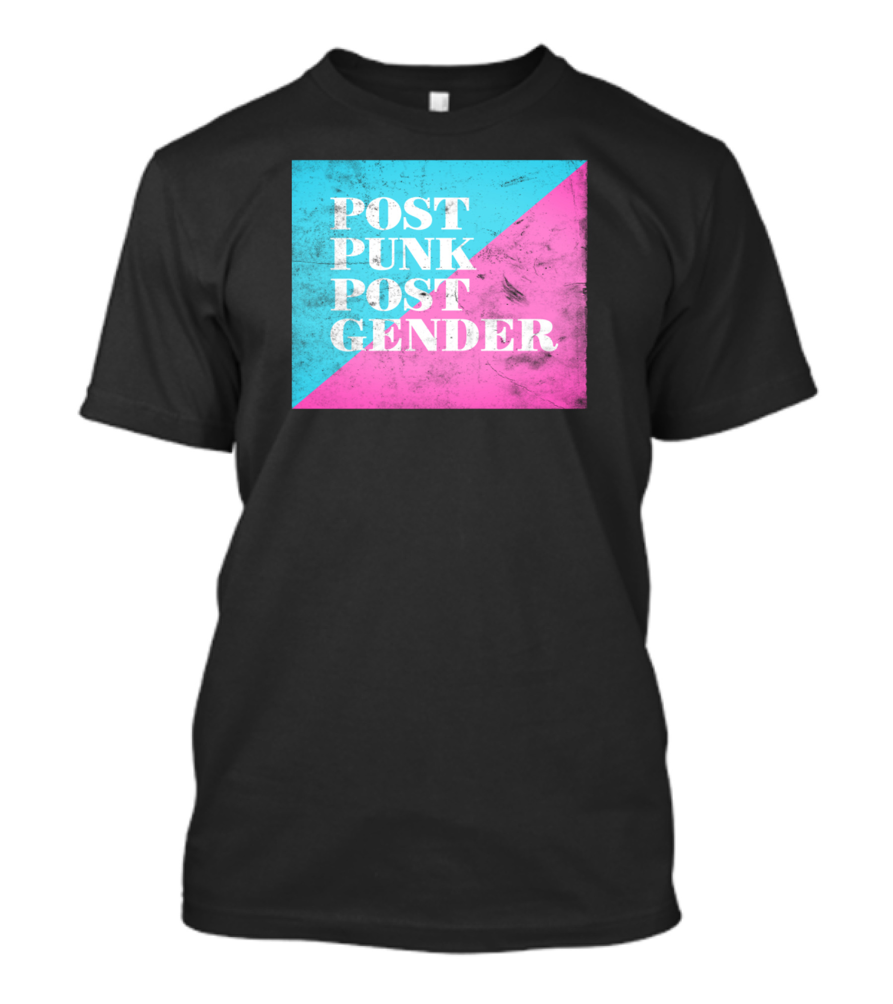 Post Punk Post Gender Distressed Blue And Pink Diagonal Block T-Shirt