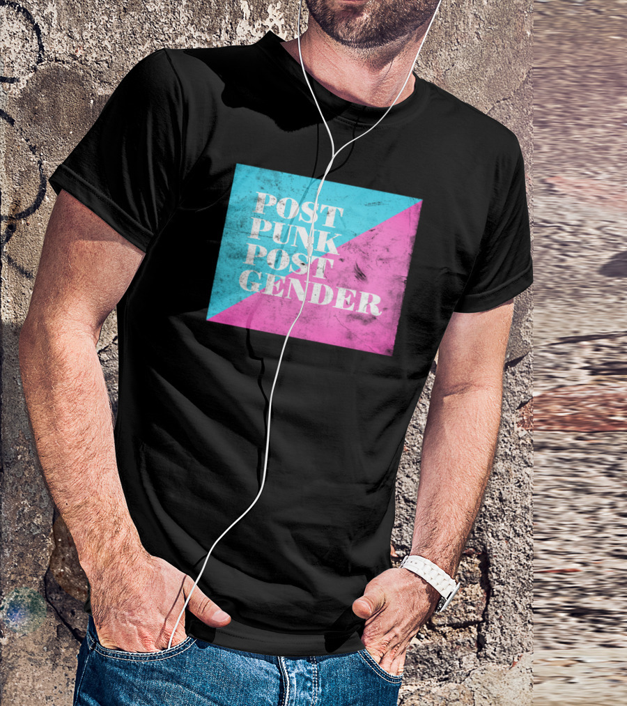 Post Punk Post Gender Distressed Blue And Pink Diagonal Block T-Shirt