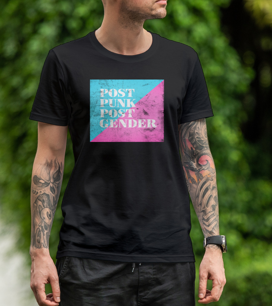Post Punk Post Gender Distressed Blue And Pink Diagonal Block T-Shirt