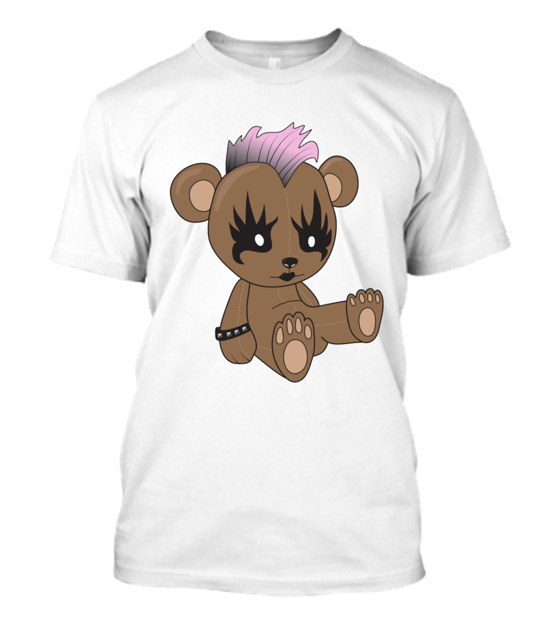 KISS-Inspired Punk Rock Teddy Bear With Spiked Hair And Studded Bracelet T-Shirt