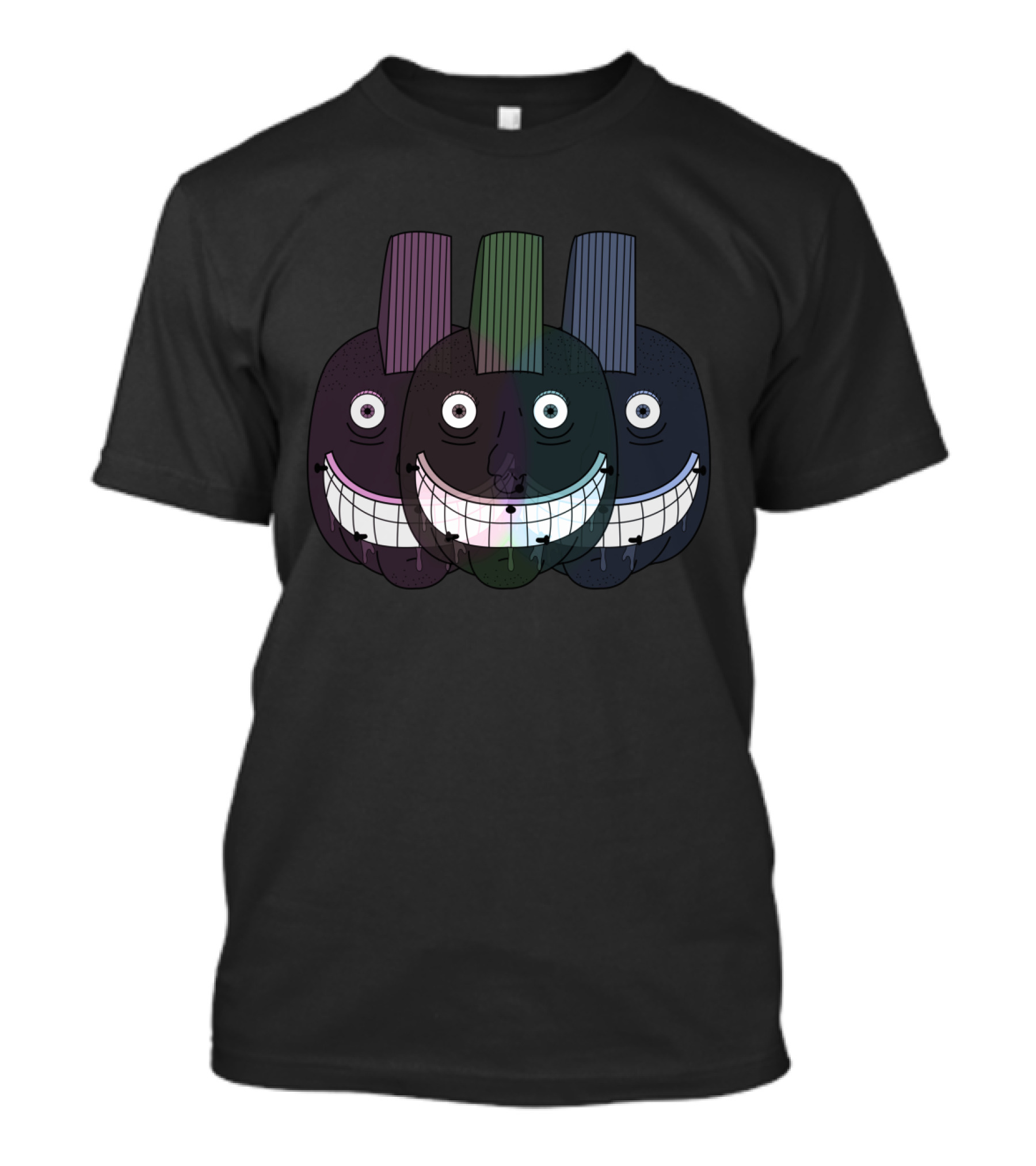 Triple Grinning Faces Fake A Smile Punk T-Shirt