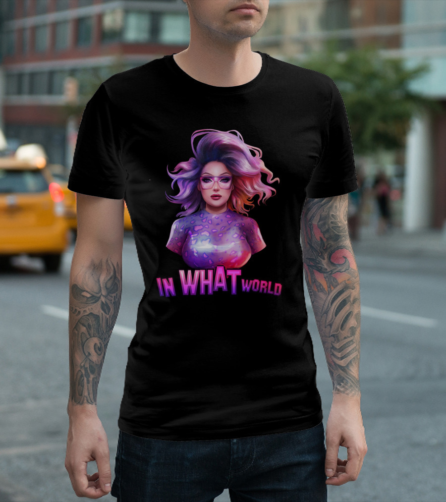 In WHAT World Glamorous Character with Colorful Hairstyle and Glasses T-Shirt