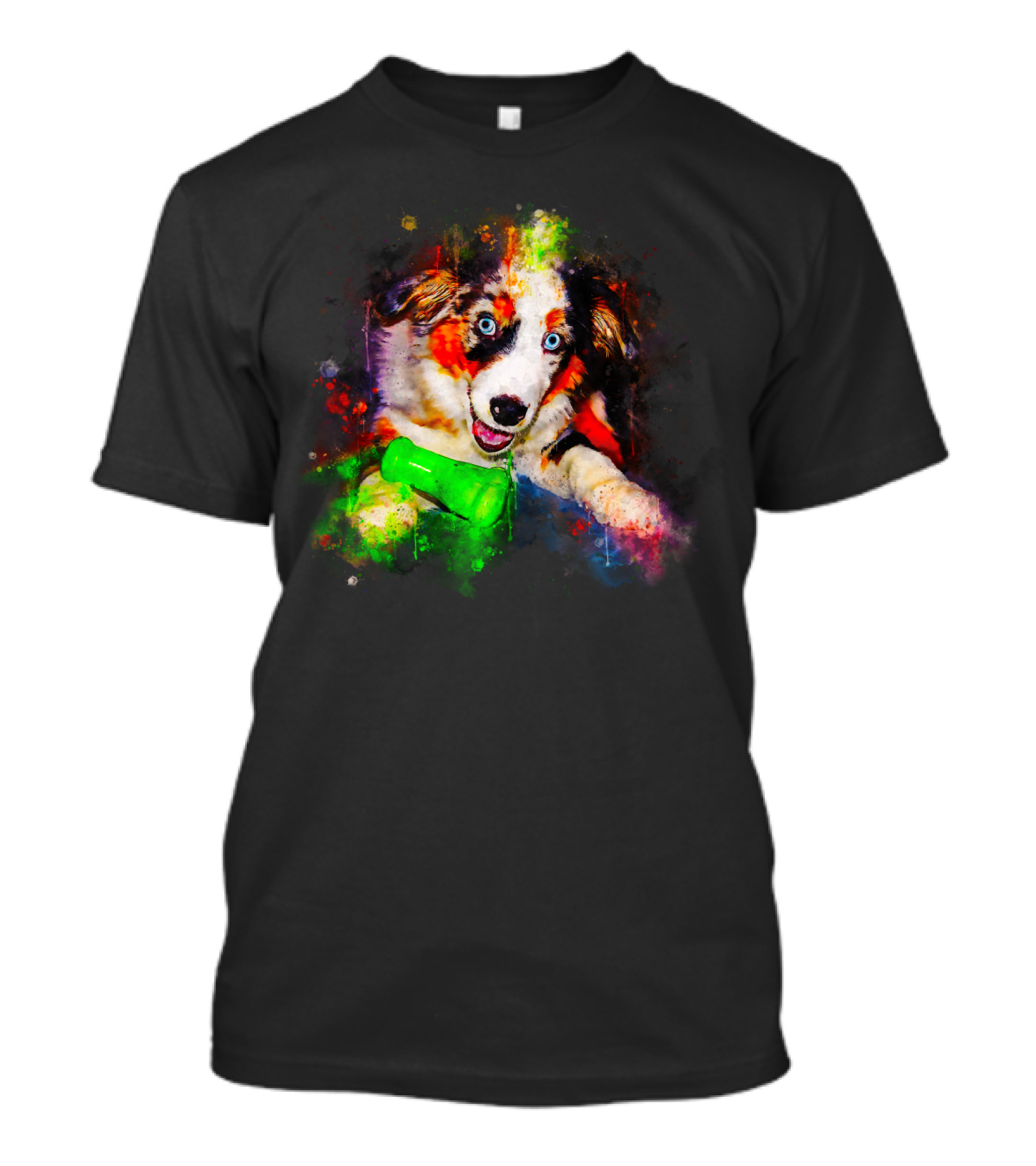Australian Shepherd Aussie Dog Puppy Vibrant Splatter Watercolor T-Shirt