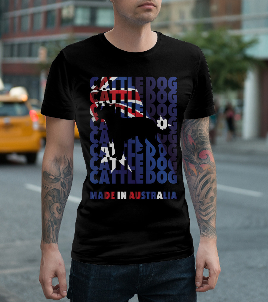 Cattle Dog Silhouette with Australian Flag and Made in Australia Text T-Shirt