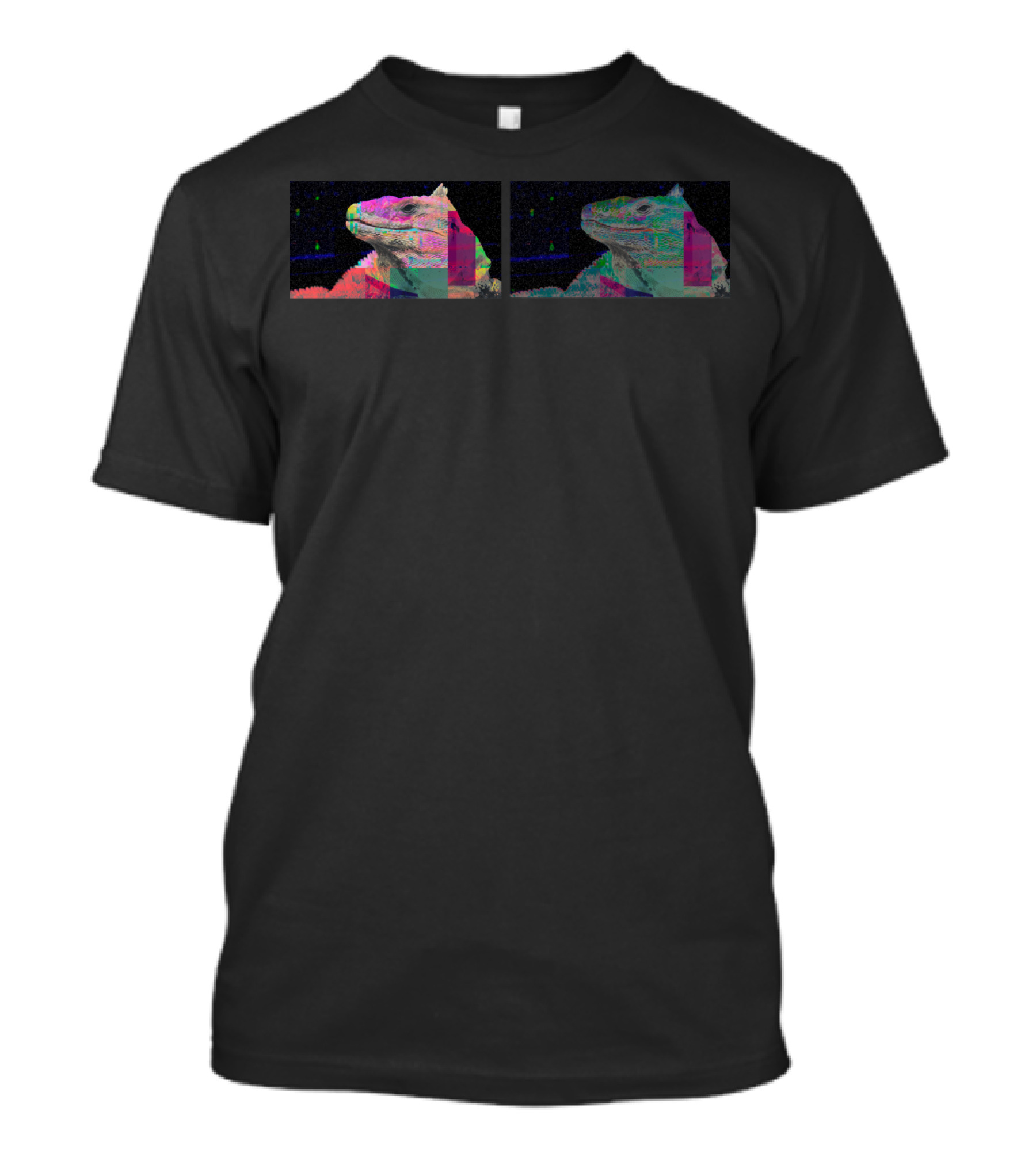 Solarize Lizard Double Glitch Art With Multicolor Pixelated T-Shirt