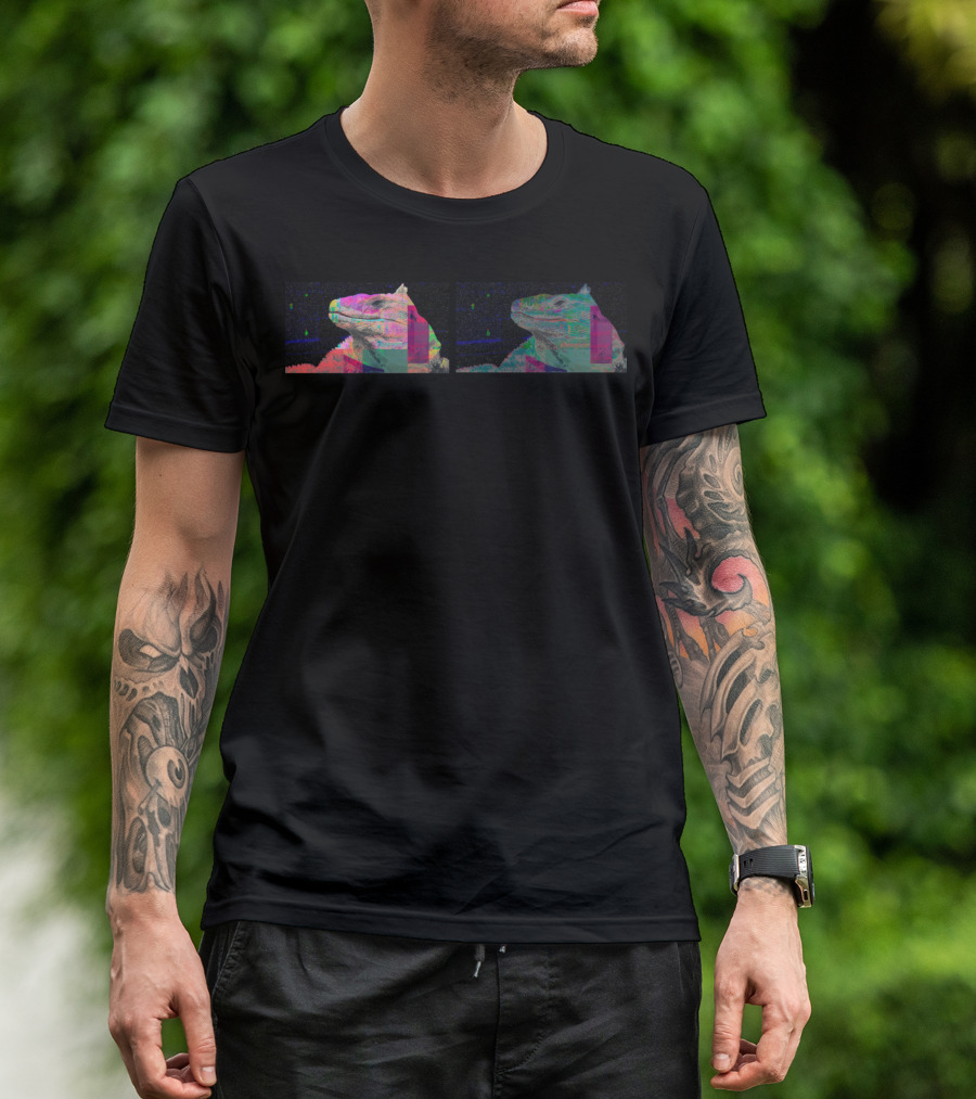 Solarize Lizard Double Glitch Art With Multicolor Pixelated T-Shirt