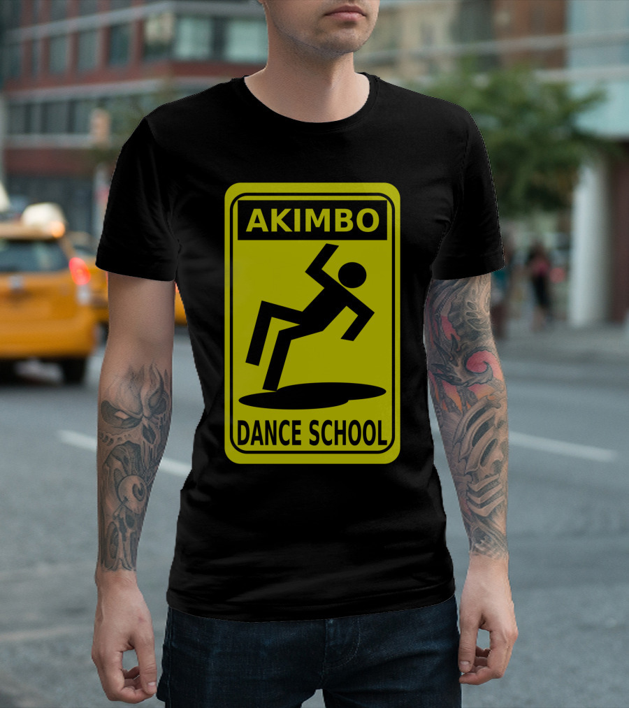 Akimbo Dance School Caution Sign Style Black T-Shirt