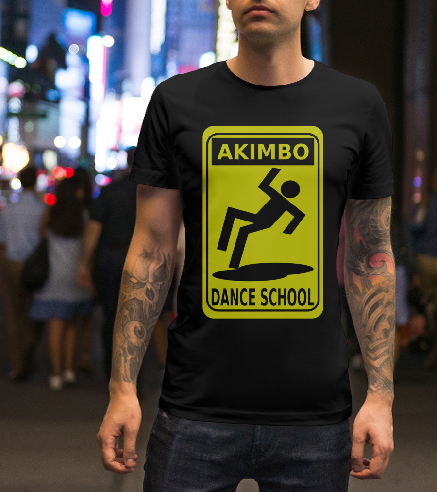 Akimbo Dance School Caution Sign Style Black T-Shirt