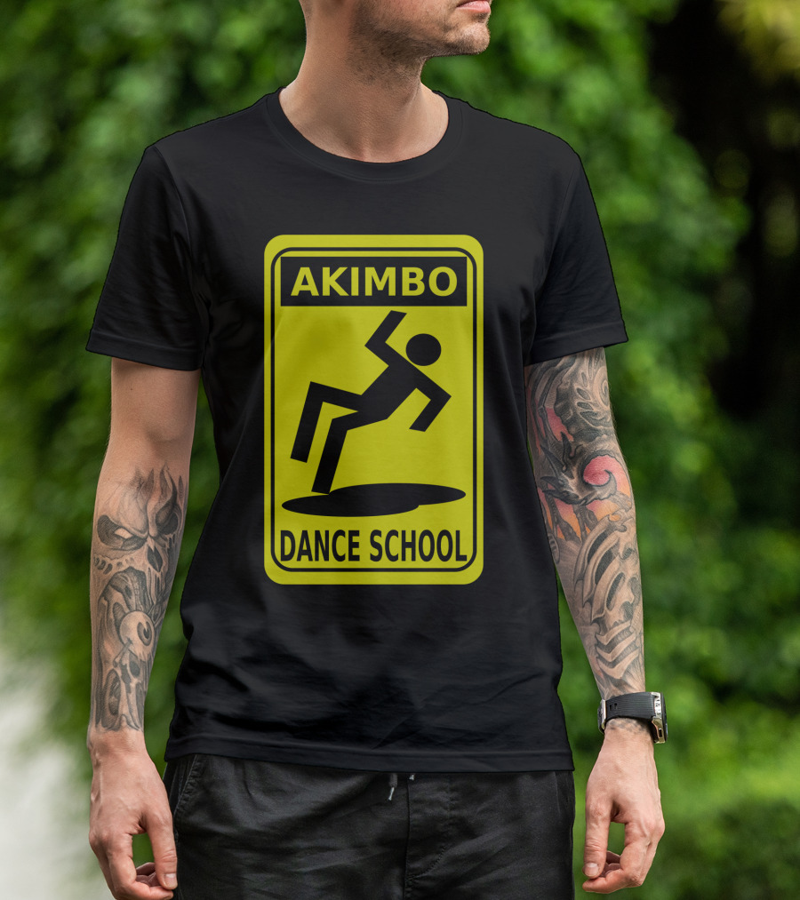 Akimbo Dance School Caution Sign Style Black T-Shirt