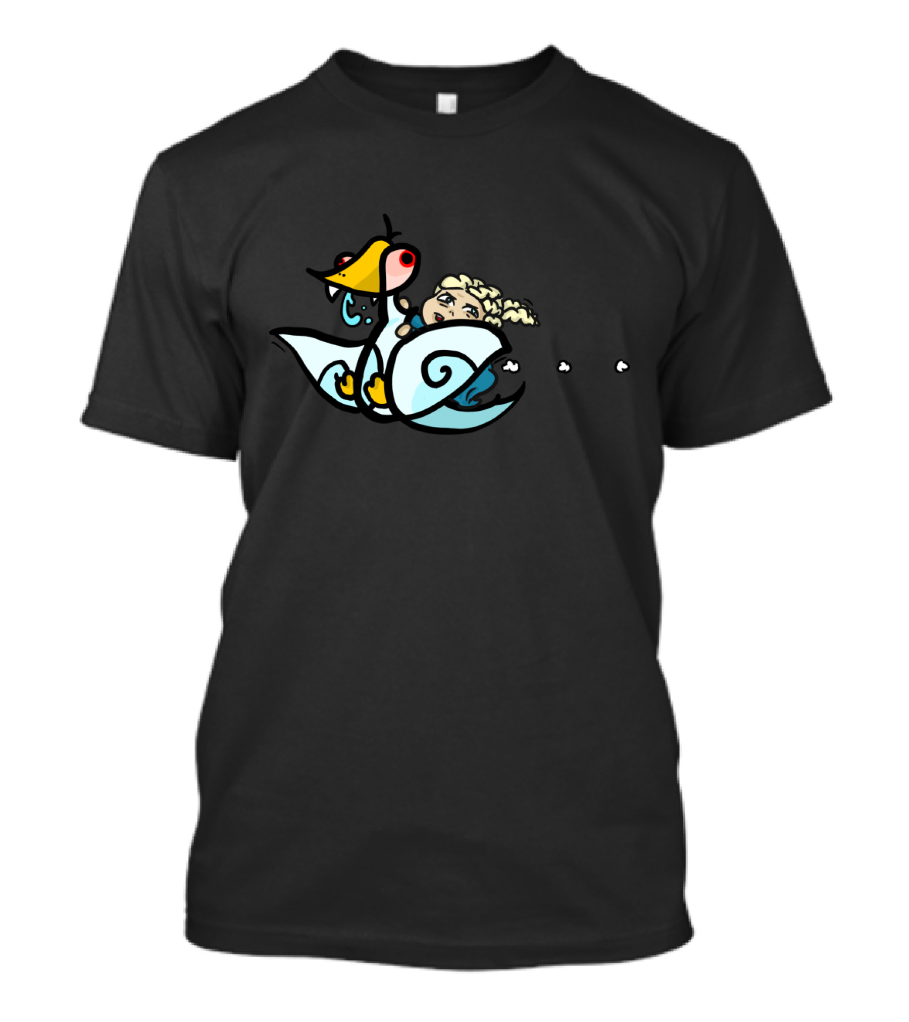 Queen Of Ducks Cartoon Style With Fairytale Braided Character Riding Whimsical Goose T-Shirt