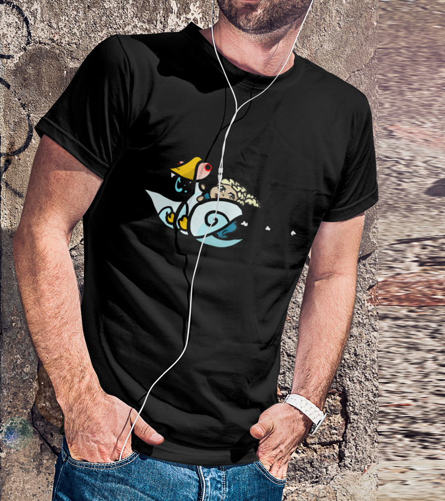Queen Of Ducks Cartoon Style With Fairytale Braided Character Riding Whimsical Goose T-Shirt