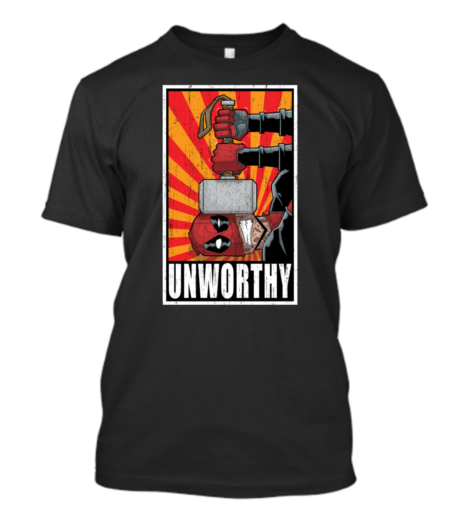 Deadpool Holding Thor's Hammer Unworthy T-Shirt