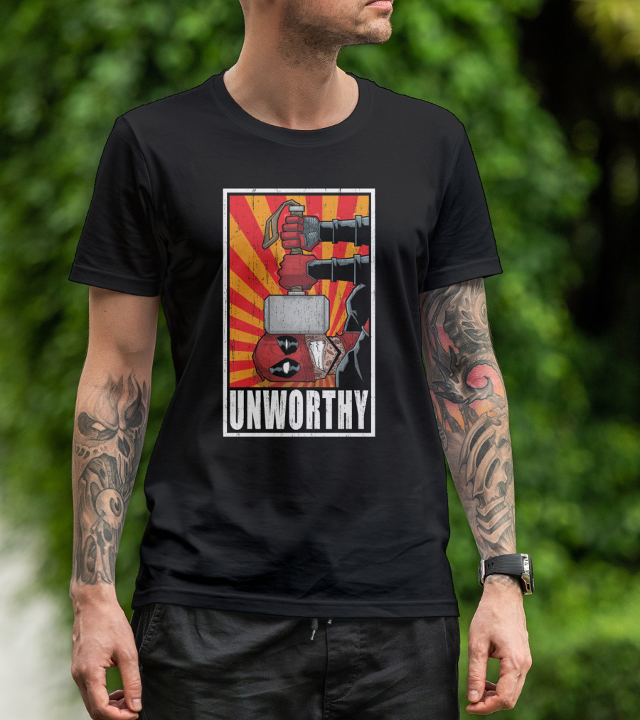 Deadpool Holding Thor's Hammer Unworthy T-Shirt