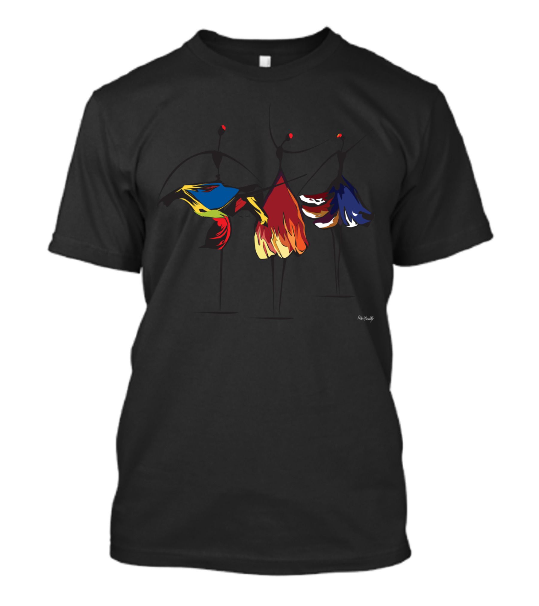 Vibrant Figures In Motion With Dynamic Colorful Skirts T-Shirt