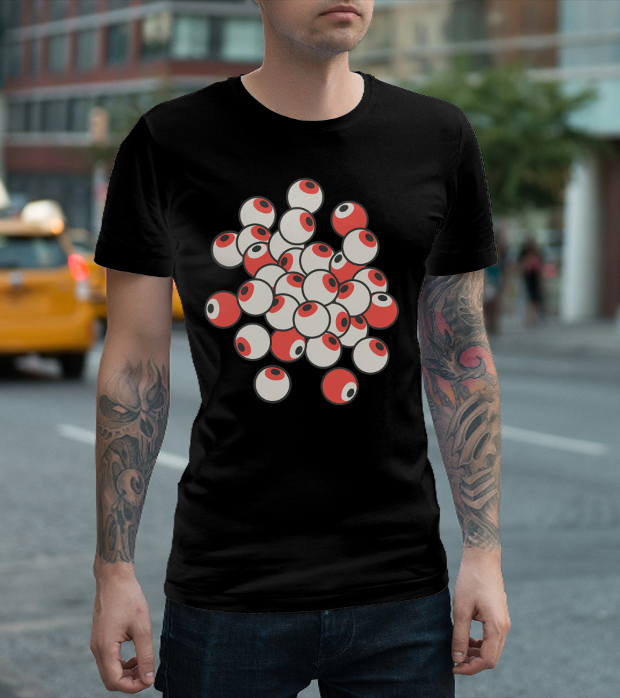 All Eyes On You Red And White Eyeballs On Black Background Vibrant Visuals T-Shirt