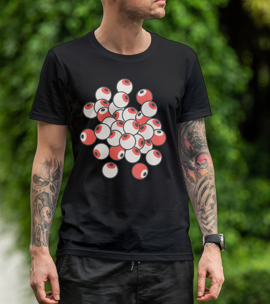 All Eyes On You Red And White Eyeballs On Black Background Vibrant Visuals T-Shirt