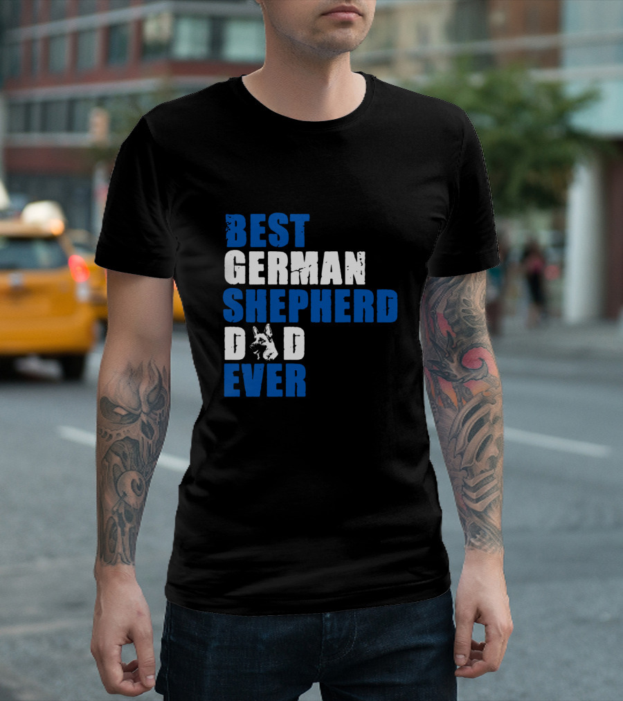 Best German Shepherd Dad Ever Dog Silhouette In Blue T-Shirt