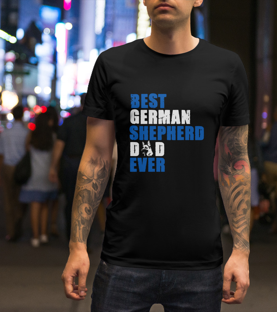 Best German Shepherd Dad Ever Dog Silhouette In Blue T-Shirt