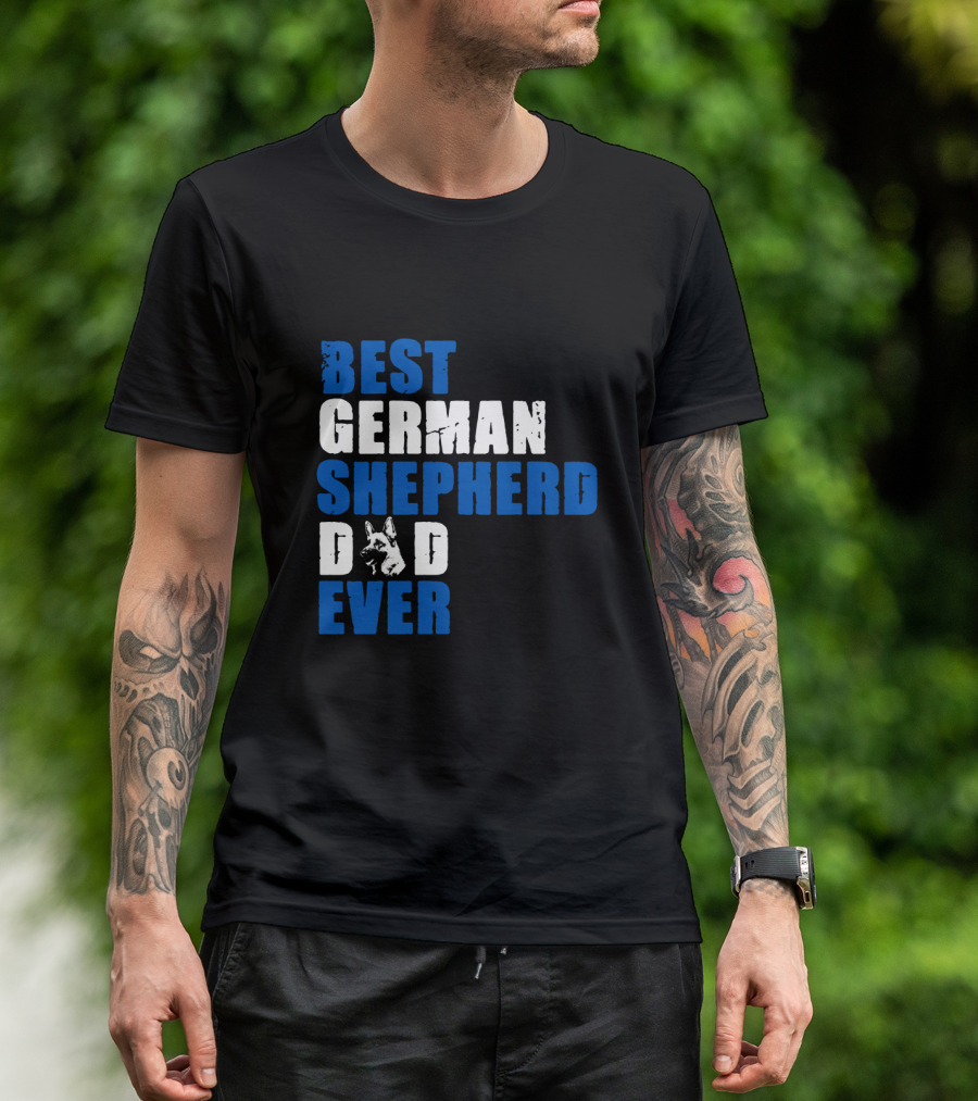 Best German Shepherd Dad Ever Dog Silhouette In Blue T-Shirt