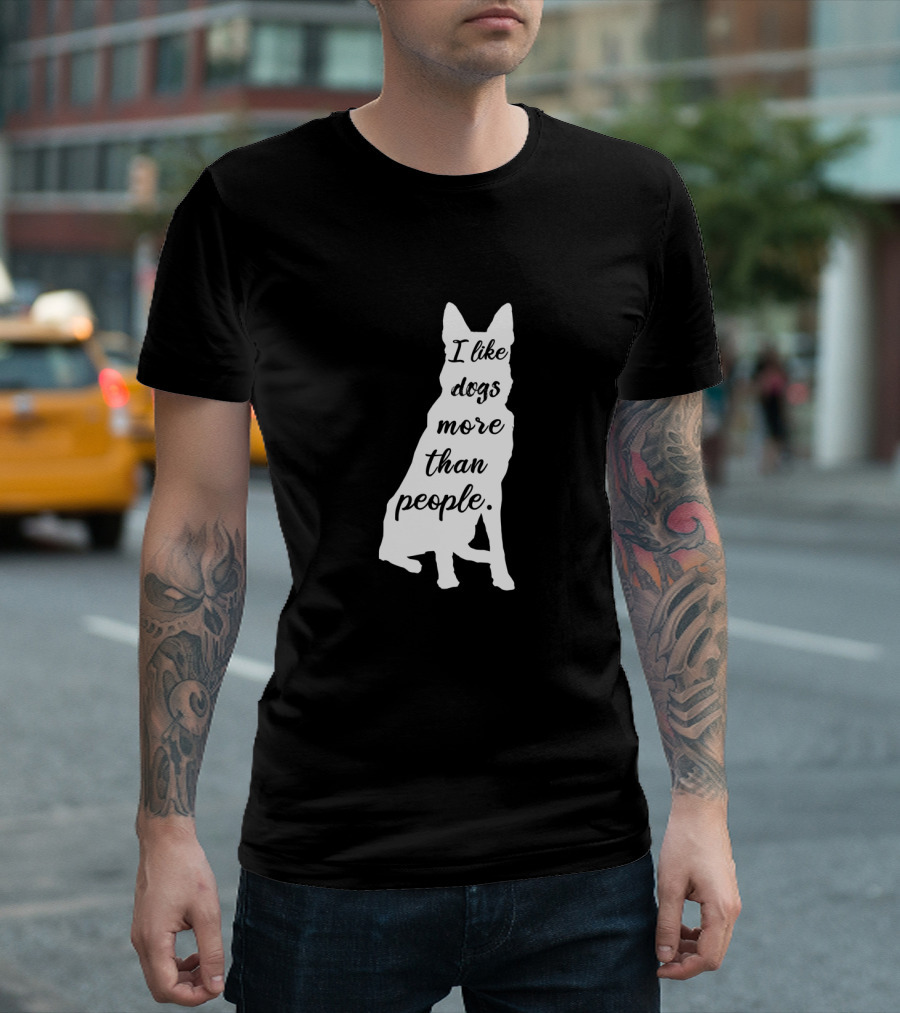 German Shepherd Silhouette I Like Dogs More Than People Text T-Shirt