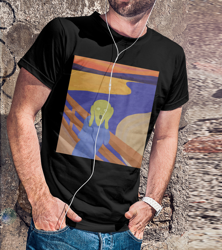 Edvard Munch Scream Parody Green Alien Bridge Sunset Ocean T-Shirt