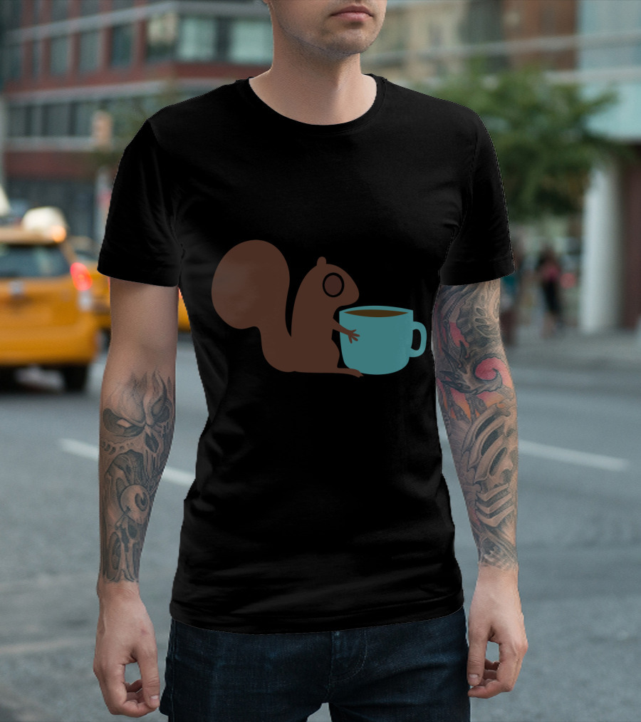 Coffee Squirrel with Blue Mug T-Shirt