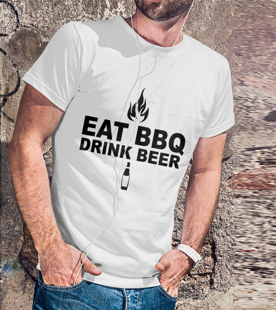 Eat BBQ Drink Beer Flame And Bottle T-Shirt