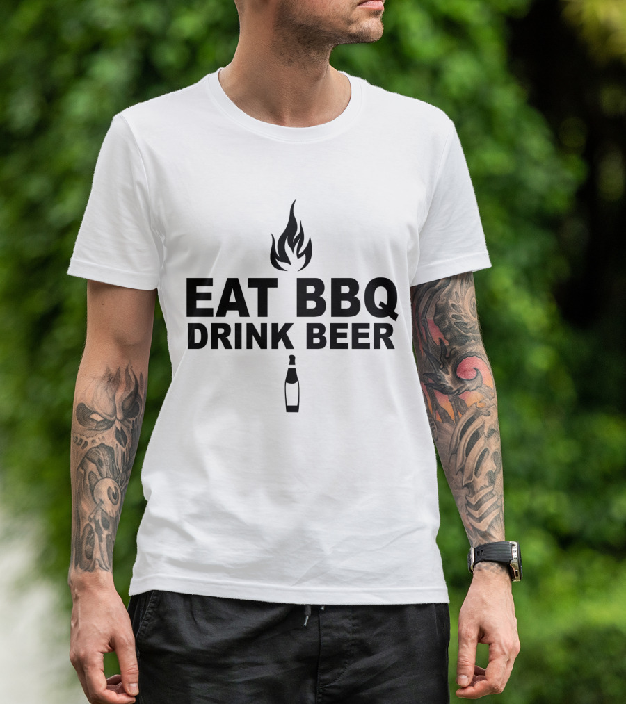 Eat BBQ Drink Beer Flame And Bottle T-Shirt