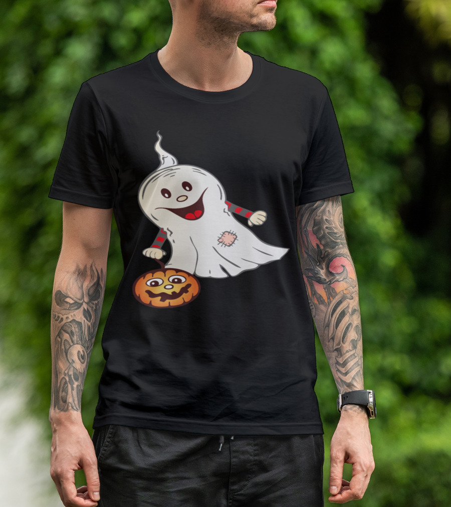 Cheerful Halloween Ghost With Smiling Pumpkin T-Shirt