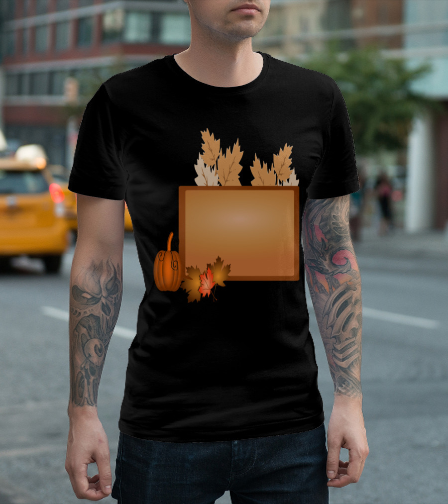 Halloween Pumpkin With Autumn Leaves And Banner T-Shirt